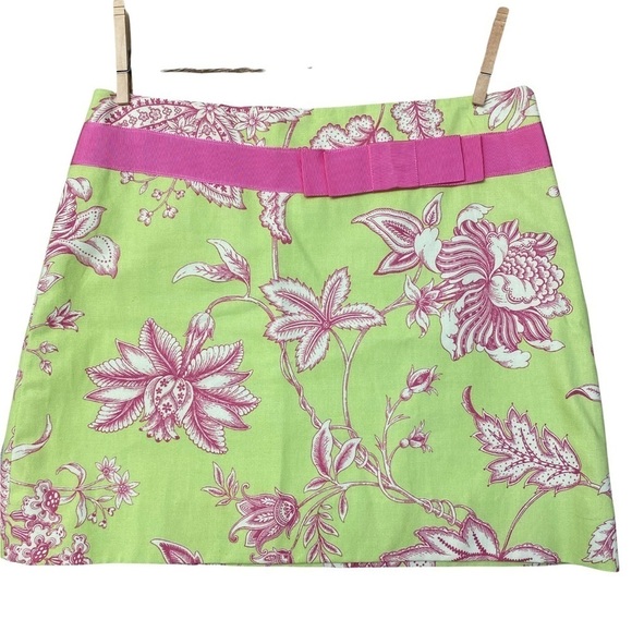 MOLLY B. Mini Skirt Size 2  Pink/ Green French Toile Preppy Chic - Picture 1 of 6
